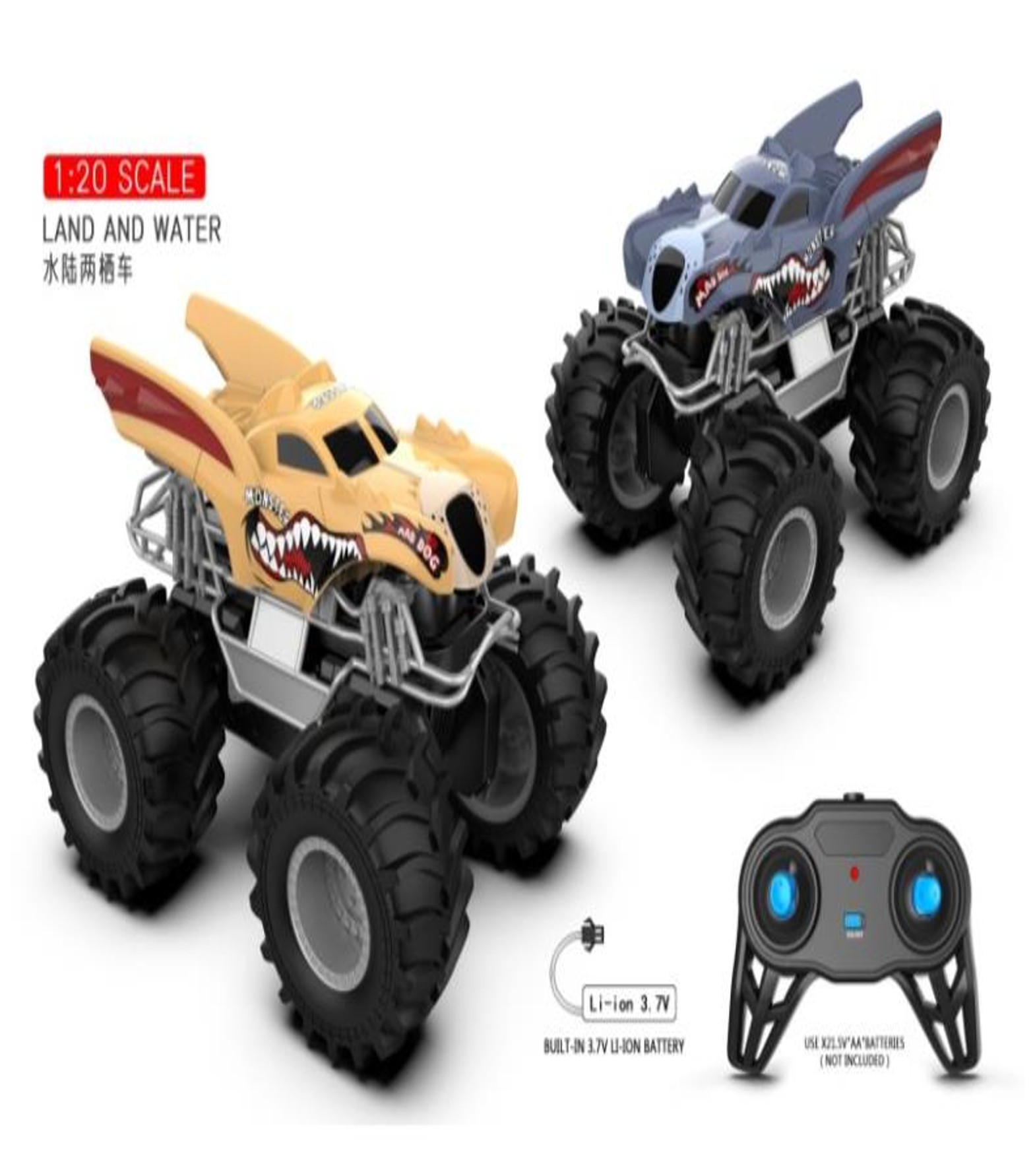 Juguete: anfibio monster shark todo terreno tierra y agua