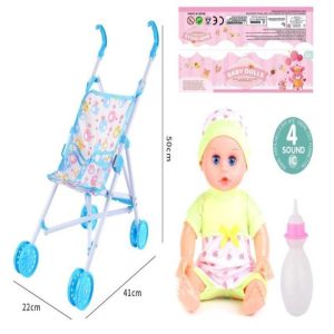 Muñeca pelona con cochecito