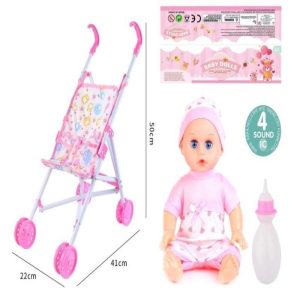 Muñeca pelona con cochecito