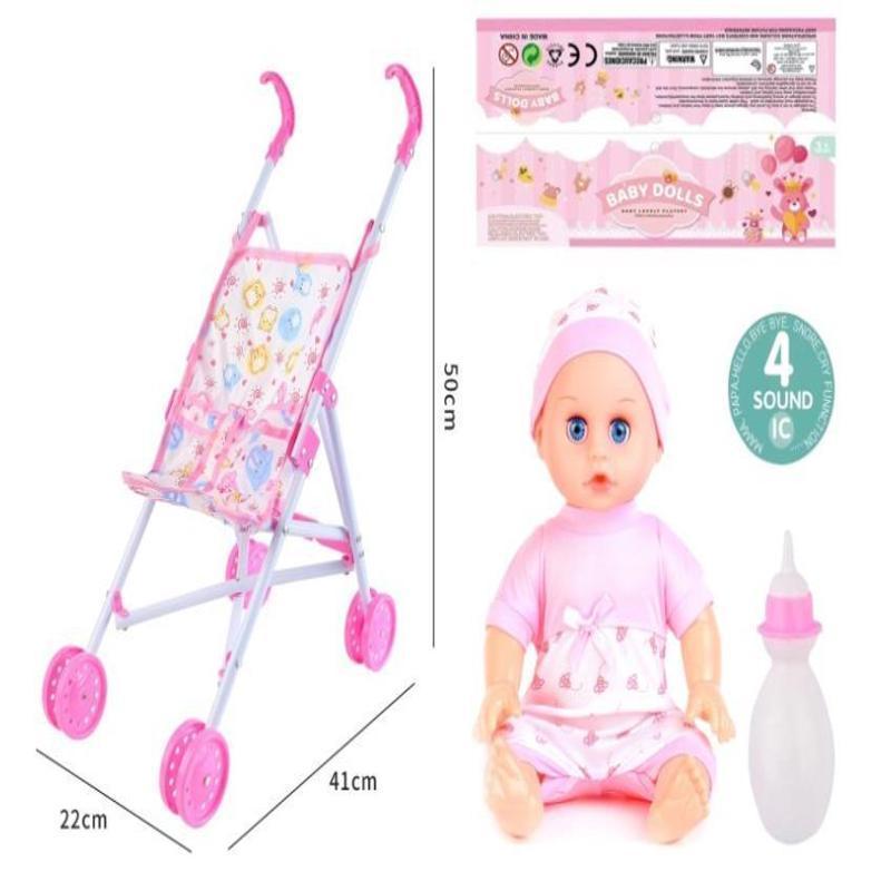 Muñeca pelona con cochecito